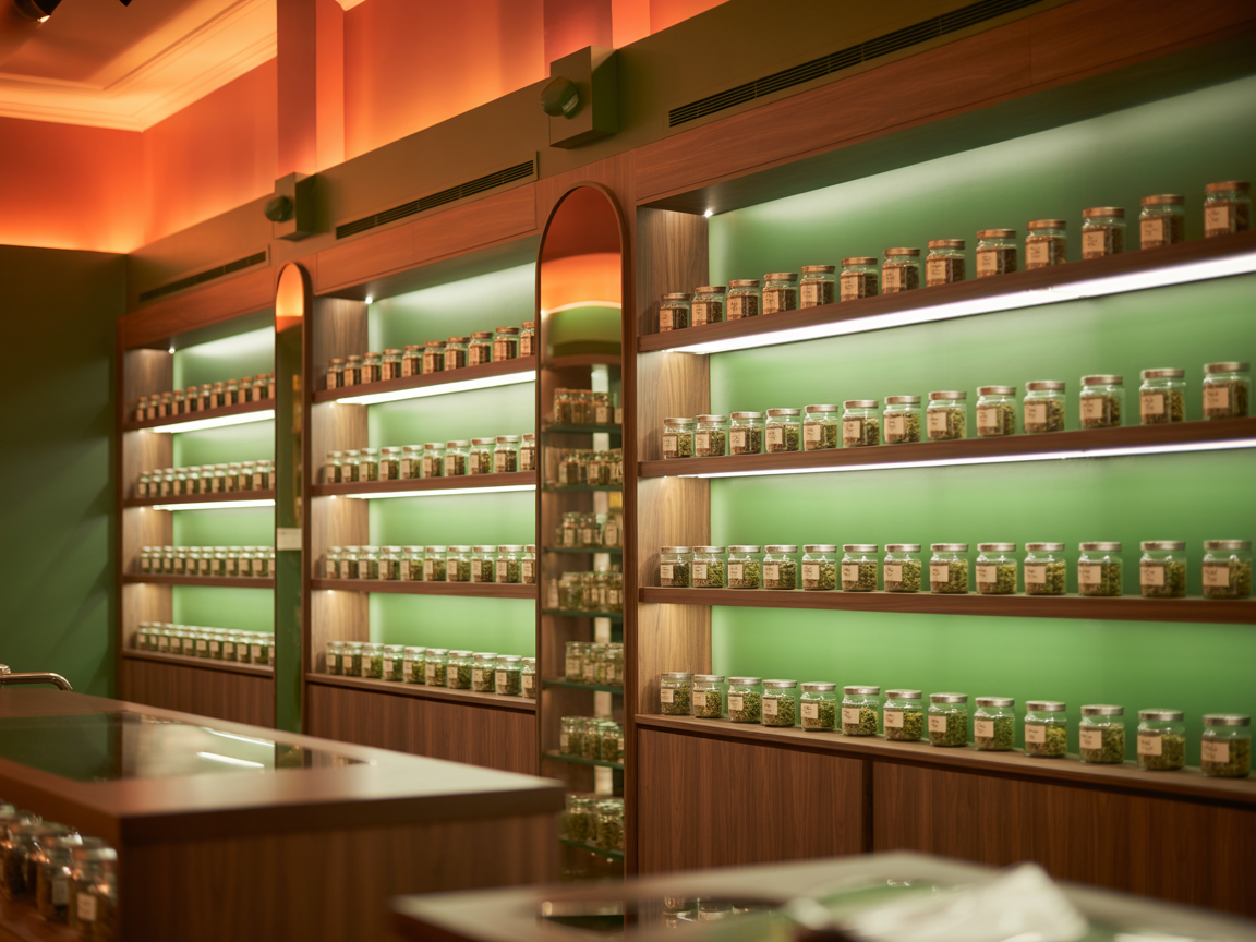 Interior of Huff and Puff Dispensary showing clean modern retail layout